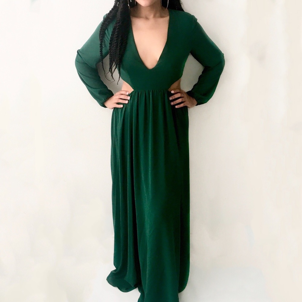 Formal Emerald Maxi Dress w/ Cut-Outs